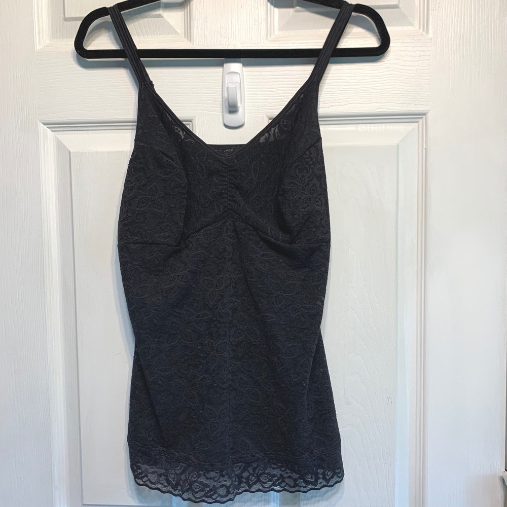 Bali Lace Camisole 2XL Black Floral Ruched V-Neck Adjustable Straps Goth Layer